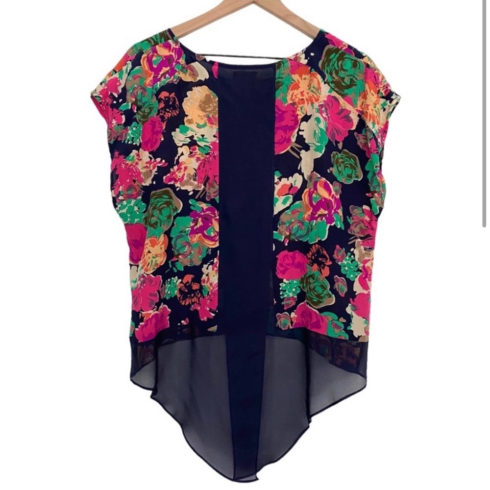Anthropologie Maeve Size 8 Navy Floral Silk Blouse